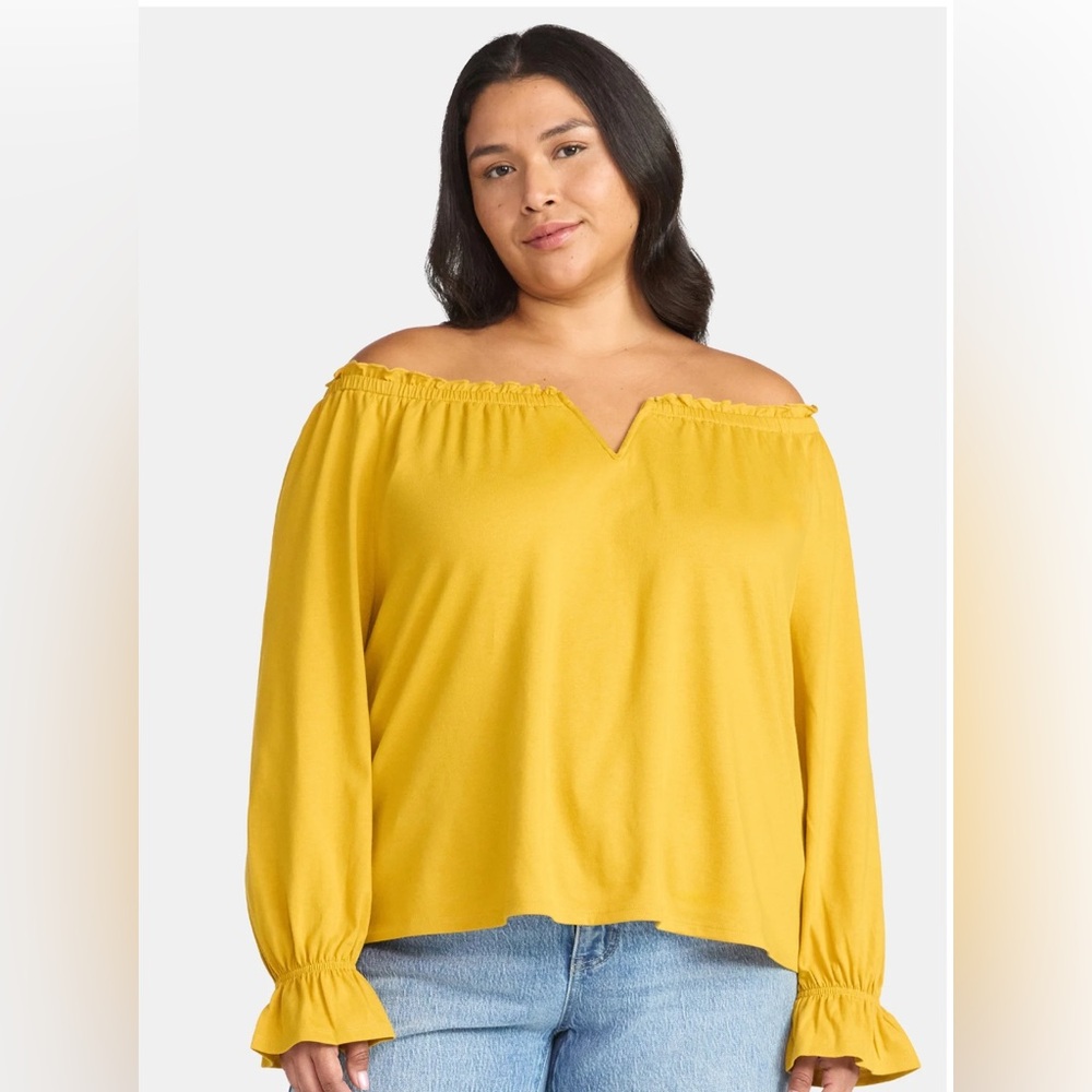 Terra & Sky plus size women’s Off-Shoulder Long Sleeve Top; size: various